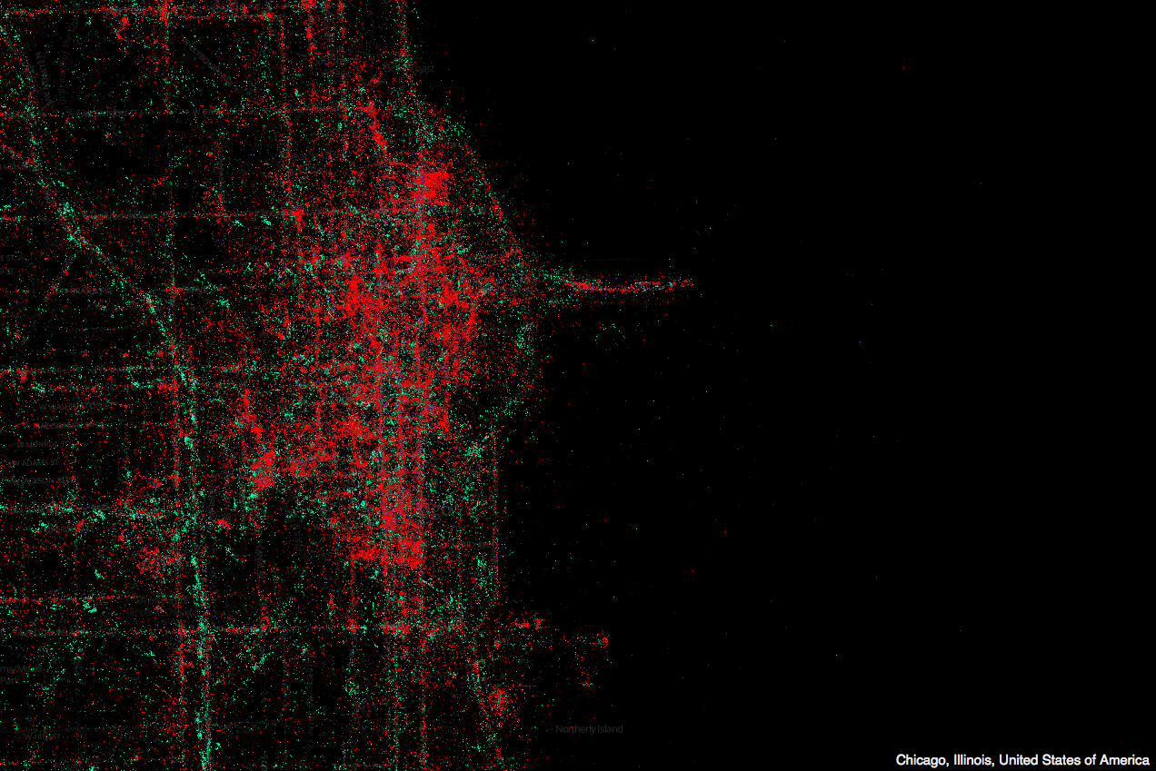 Map of Mobile Device + Twitter Usage in Chicago, from MapBox