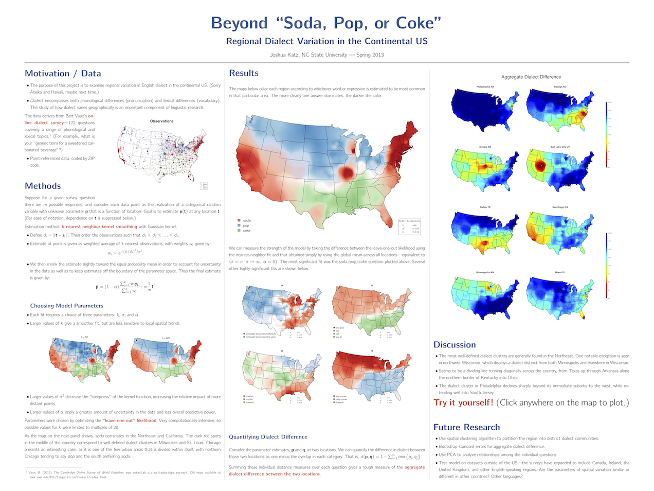 Poster for Dialect Survey Results, by Joshua Katz, NC State University (2013)