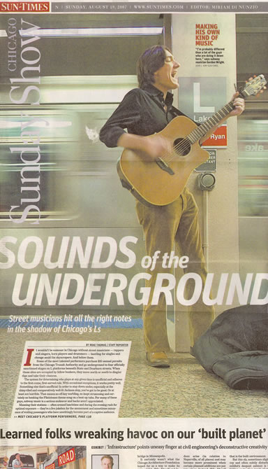 Gordon Wright featured playing in subway in Chicago Sun-Times newspaper